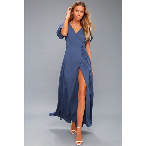 Lulus Dresses & Skirts - Lulu’s Heart of Marigold Denim Blue Wrap Maxi Dress Xlarge